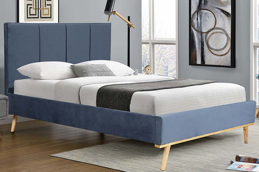 Lit double en tissu 1495, cadre de lit durable, lit rembourré