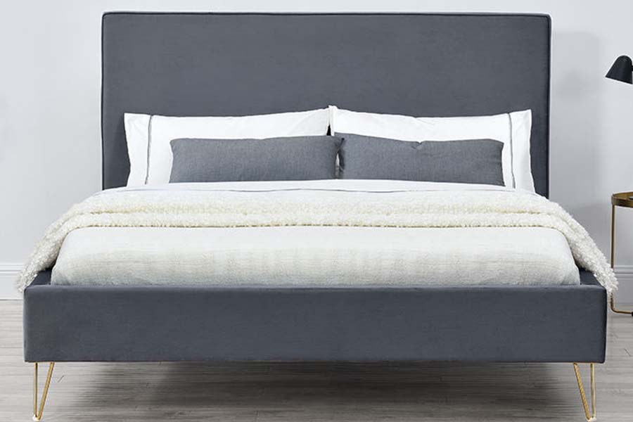 Lit plateforme en tissu velours coloré 1476, lit rembourré