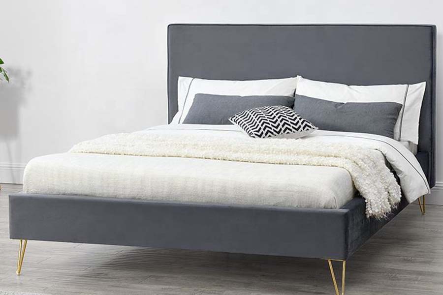 Lit plateforme en tissu velours coloré 1476, lit rembourré