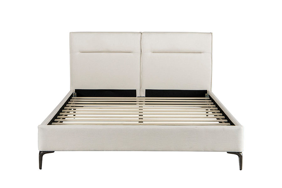 4266 Lit capitonné beige en lin avec tête de lit zippée