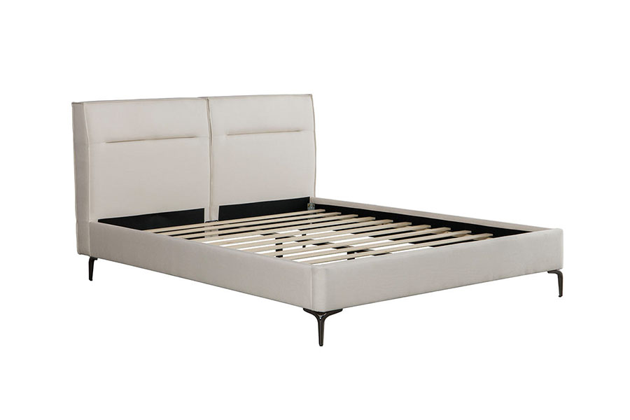 4266 Lit capitonné beige en lin avec tête de lit zippée