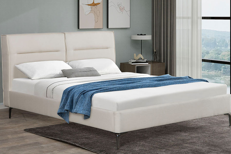 4266 Lit capitonné beige en lin avec tête de lit zippée