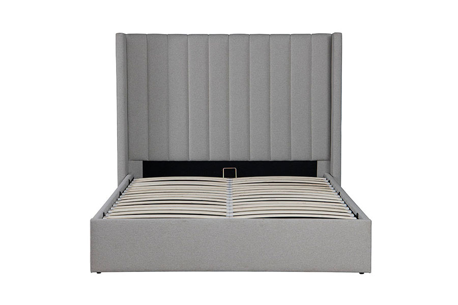 Cadre de lit rembourré avec rangement relevable en tissu de lin 4242