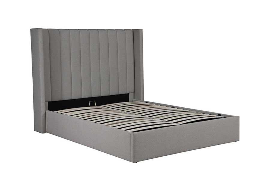 Cadre de lit rembourré avec rangement relevable en tissu de lin 4242