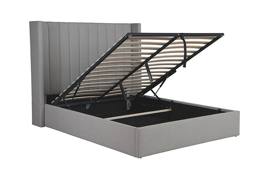 Cadre de lit rembourré avec rangement relevable en tissu de lin 4242