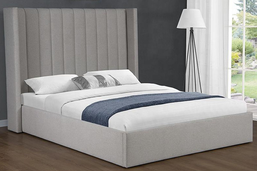 Cadre de lit rembourré avec rangement relevable en tissu de lin 4242