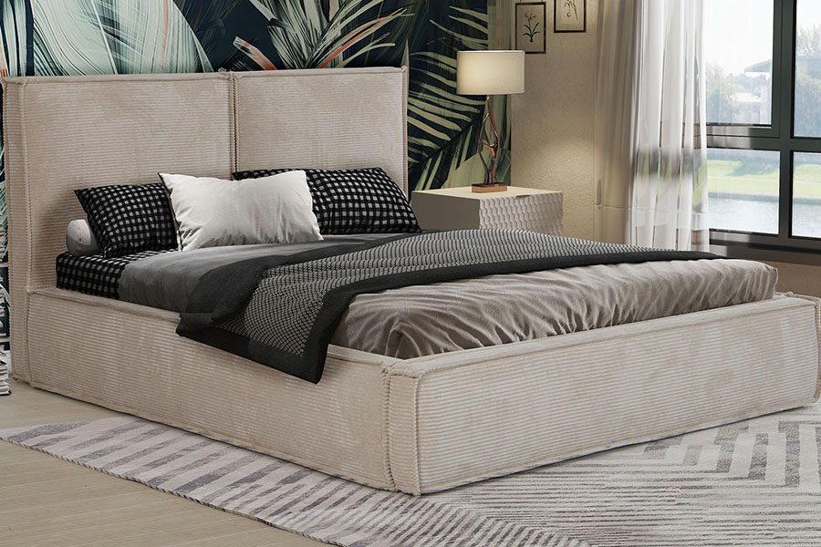 4213 Lit rembourré en tissu velours côtelé design tofu