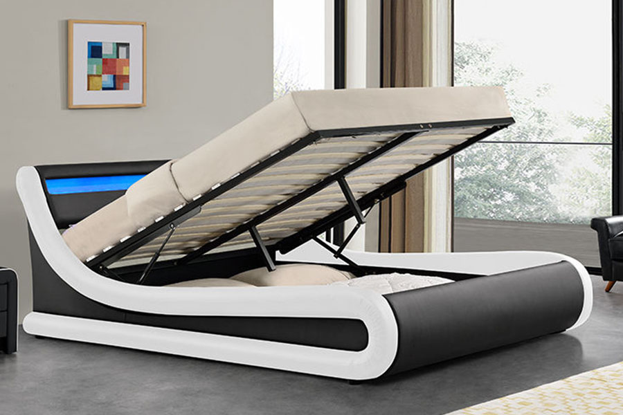 1138-1G Lit en cuir PU avec vérin à gaz LED en forme de vague