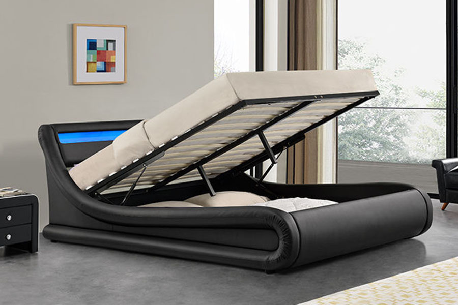 1138-1G Lit en cuir PU avec vérin à gaz LED en forme de vague