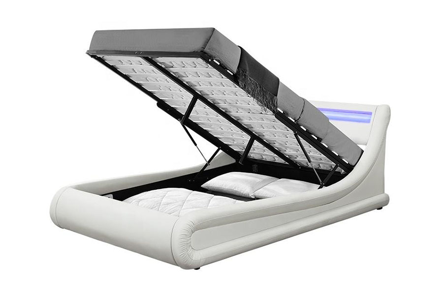 1138-1G Lit en cuir PU avec vérin à gaz LED en forme de vague