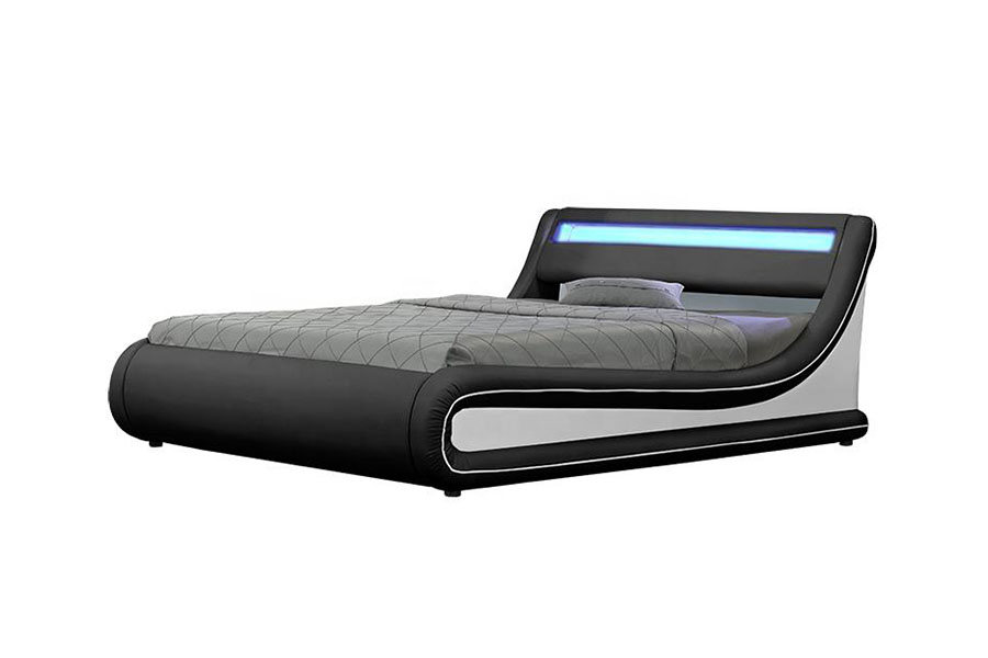 1138-1G Lit en cuir PU avec vérin à gaz LED en forme de vague