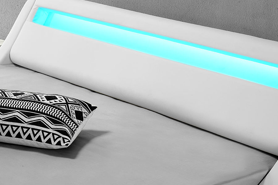 1137-1 Cadre de lit rembourré en cuir avec rangement Smart LED King