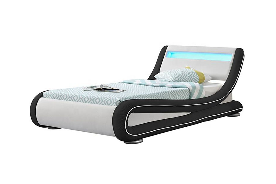 1137-1 Cadre de lit rembourré en cuir avec rangement Smart LED King