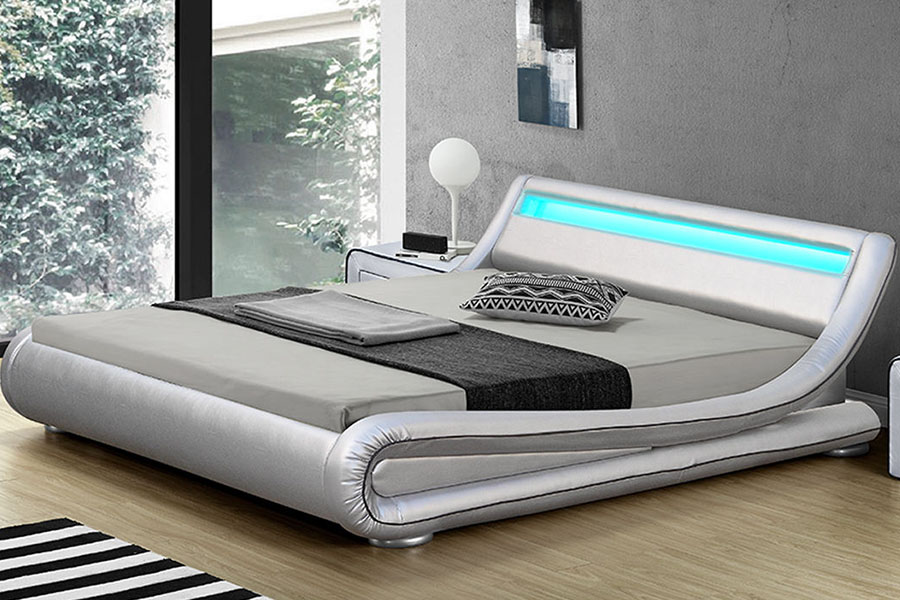 1137-1 Cadre de lit rembourré en cuir avec rangement Smart LED King