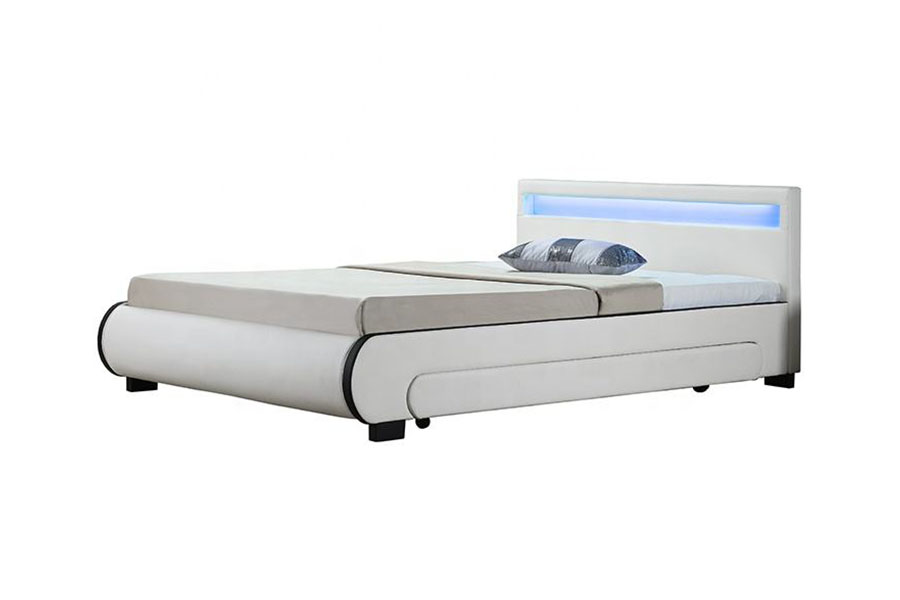 1135-1D Lit en cuir PU avec tiroir rembourré de rangement à LED