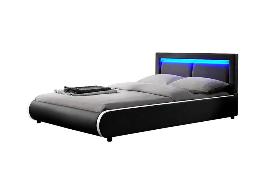 1124-1 Cadre de lit rembourré en cuir rembourré à LED européen moderne
