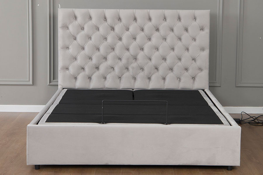 Cadre de lit de rangement en velours gris réglable électrique 4963
