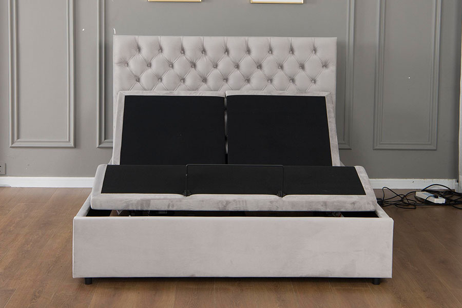 Cadre de lit de rangement en velours gris réglable électrique 4963