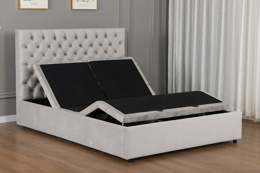 Cadre de lit de rangement en velours gris réglable électrique 4963