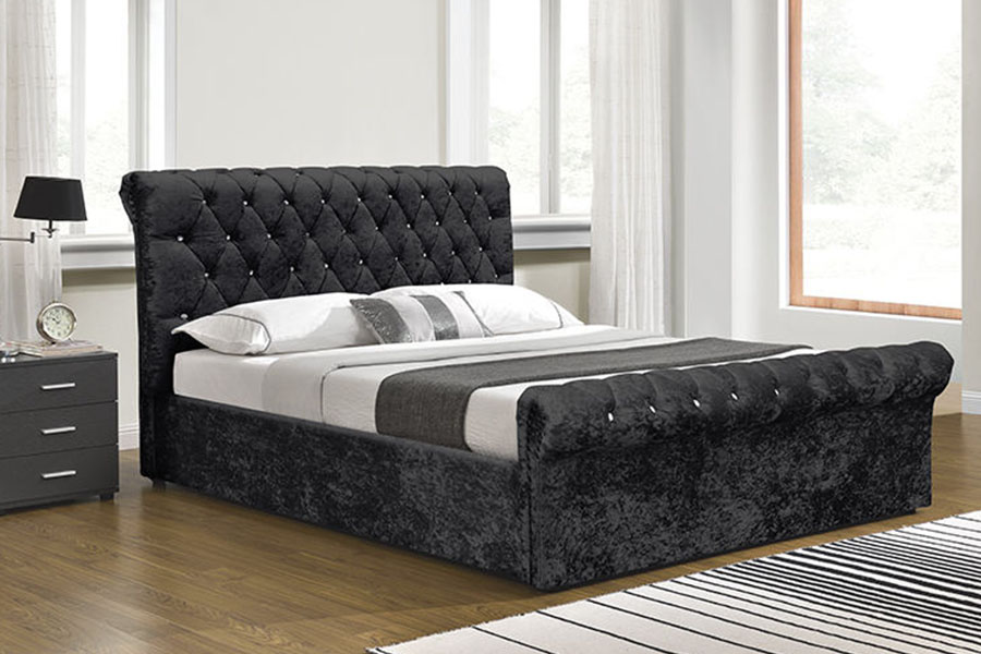 1153G Lit de rangement ottoman en cristal et velours écrasé Chesterfield