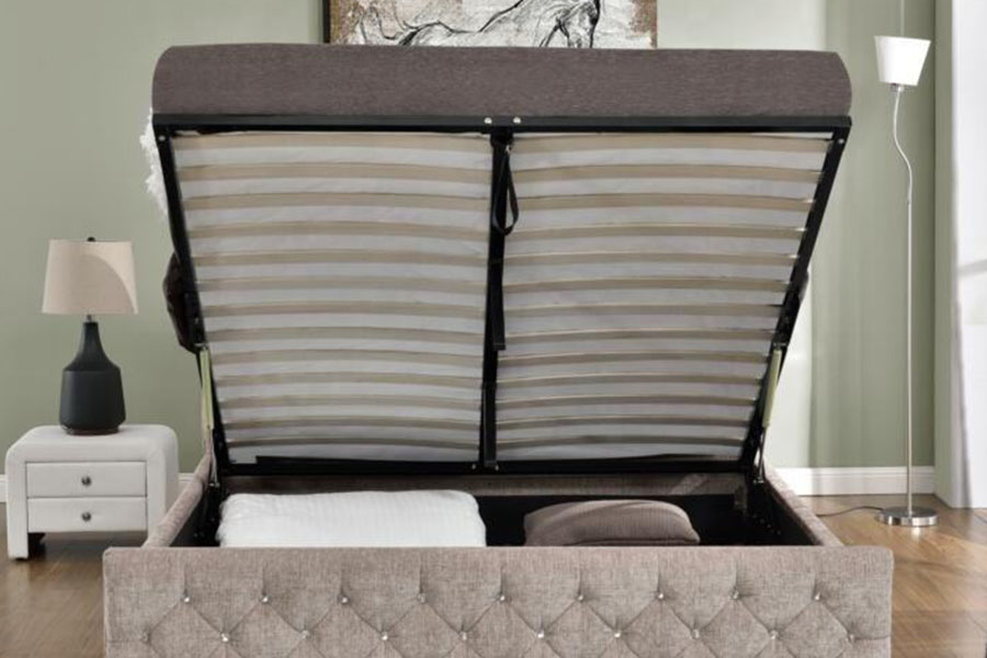 Cadre de lit capitonné de luxe avec rangement en velours pour très grand lit 1151G