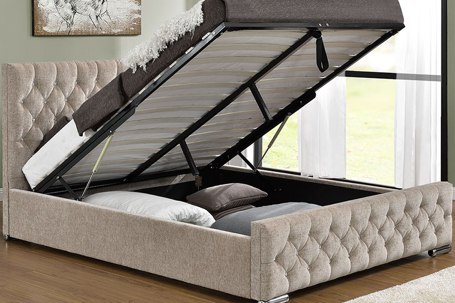 Cadre de lit capitonné de luxe avec rangement en velours pour très grand lit 1151G