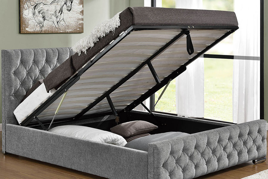 Cadre de lit capitonné de luxe avec rangement en velours pour très grand lit 1151G