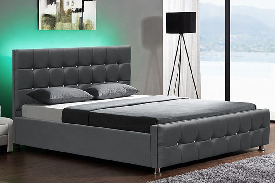 1149-1G Lit de rangement moderne à vérin à gaz LED en velours chenille