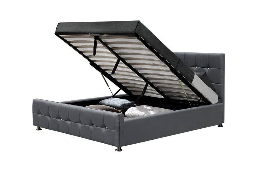 1149-1G Lit de rangement moderne à vérin à gaz LED en velours chenille