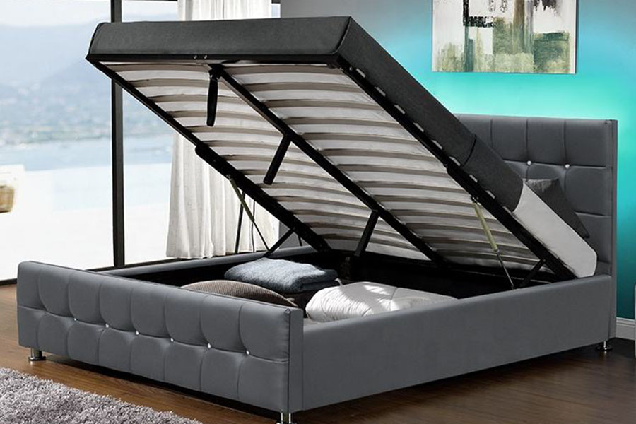 1149-1G Lit de rangement moderne à vérin à gaz LED en velours chenille