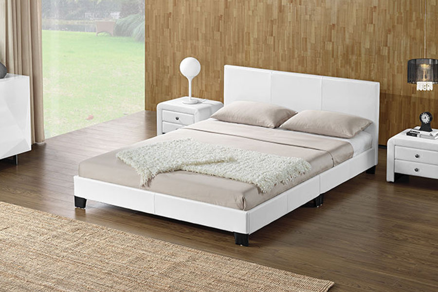 1142-2 Cadre de lit Queen en bois en tissu lin de style américain