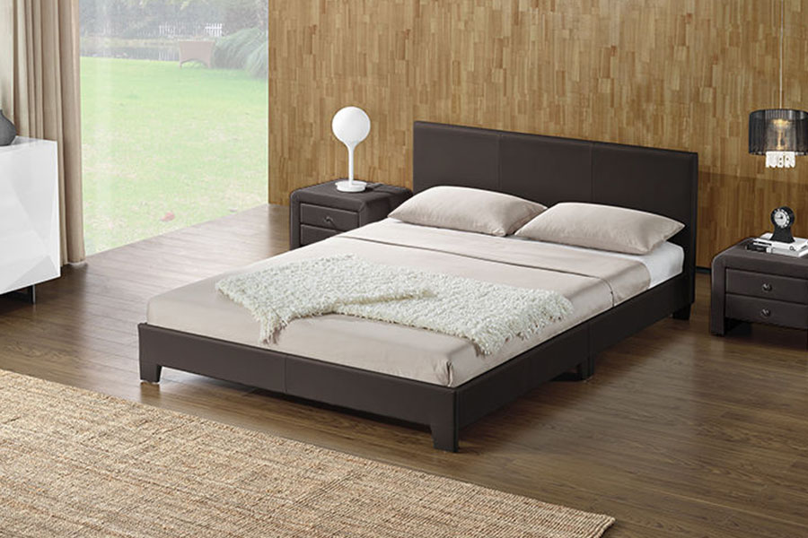 1142-2 Cadre de lit Queen en bois en tissu lin de style américain