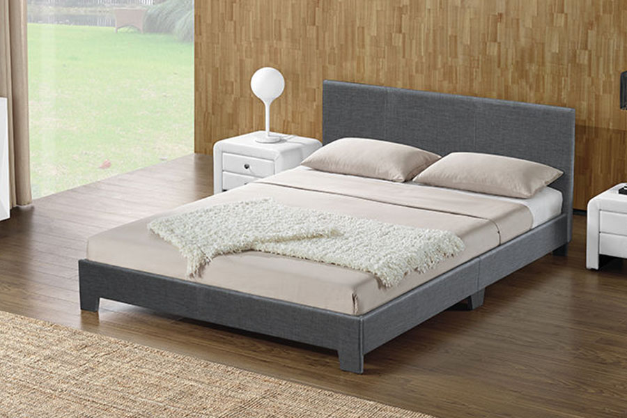 1142-2 Cadre de lit Queen en bois en tissu lin de style américain