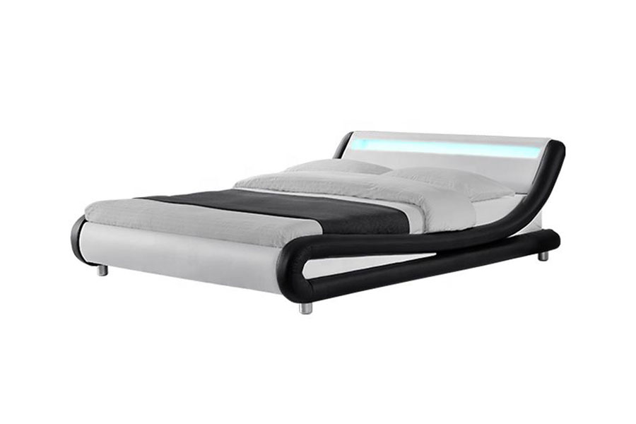 1140-1 Cadre de lit rembourré à LED bicolore en cuir synthétique