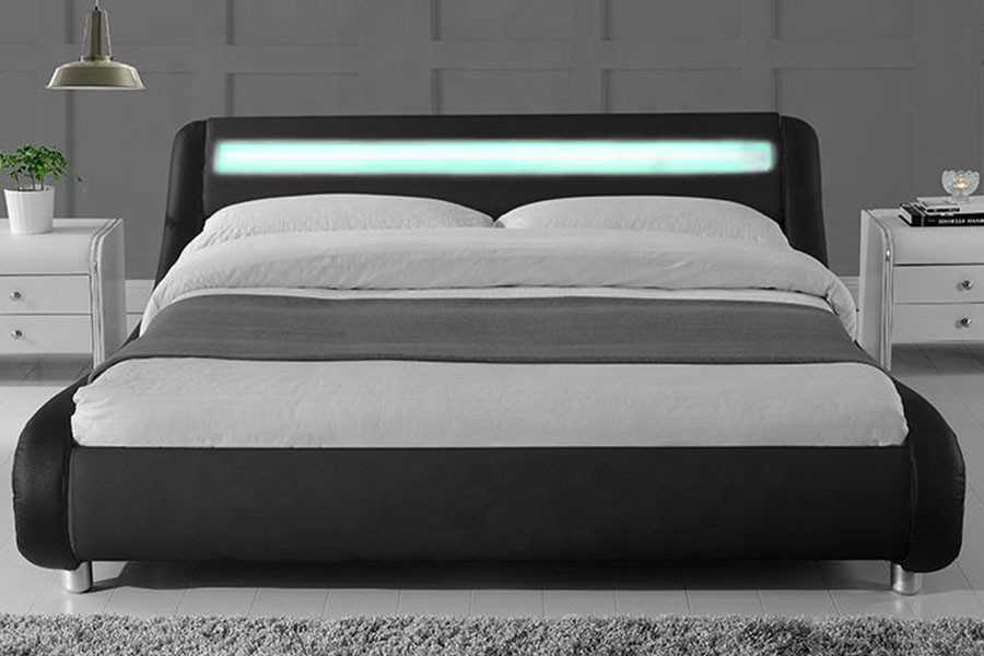 1140-1 Cadre de lit rembourré à LED bicolore en cuir synthétique