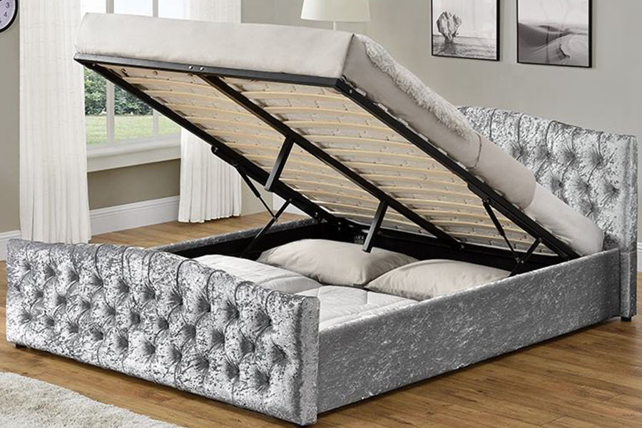Lit de rangement à panneau souple Ottoman avec vérin à gaz en tissu de lin 1173G