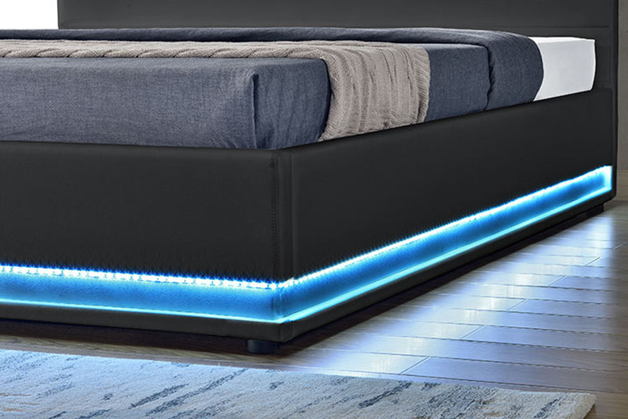 Cadre de lit rembourré à LED de rangement en cuir de luxe moderne 1165-1G