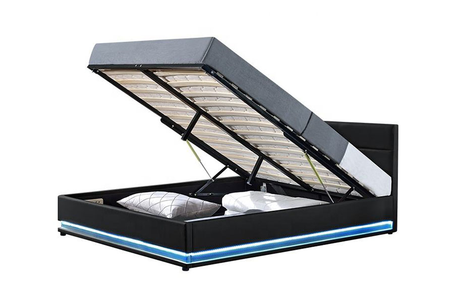 Cadre de lit rembourré à LED de rangement en cuir de luxe moderne 1165-1G