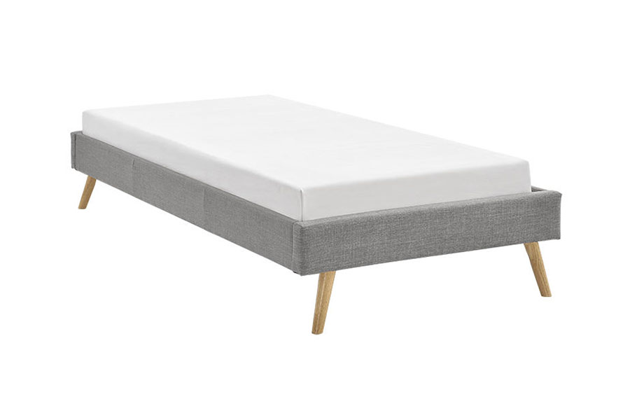 Lit scandinave avec pieds en bois et lin, panneau en contreplaqué 1159C