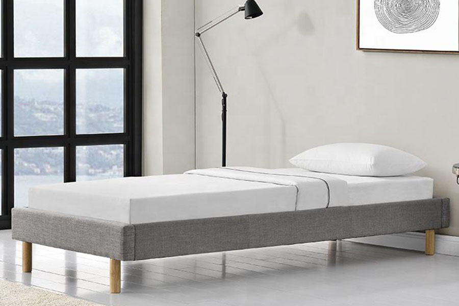1159B Lit simple moderne en tissu de lin avec pieds en bois de haute qualité