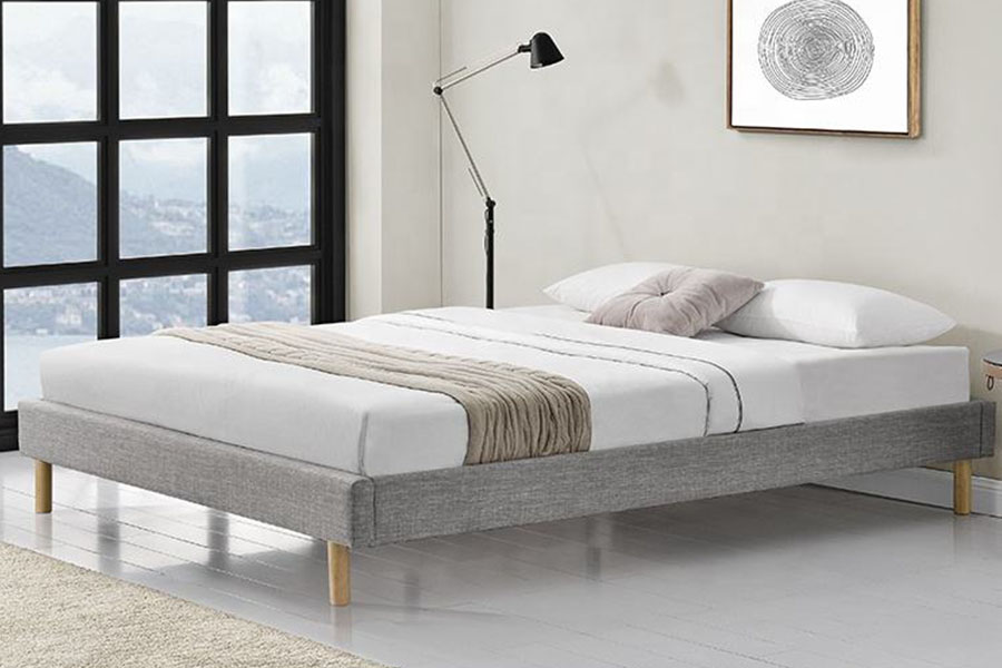 1159B Lit simple moderne en tissu de lin avec pieds en bois de haute qualité