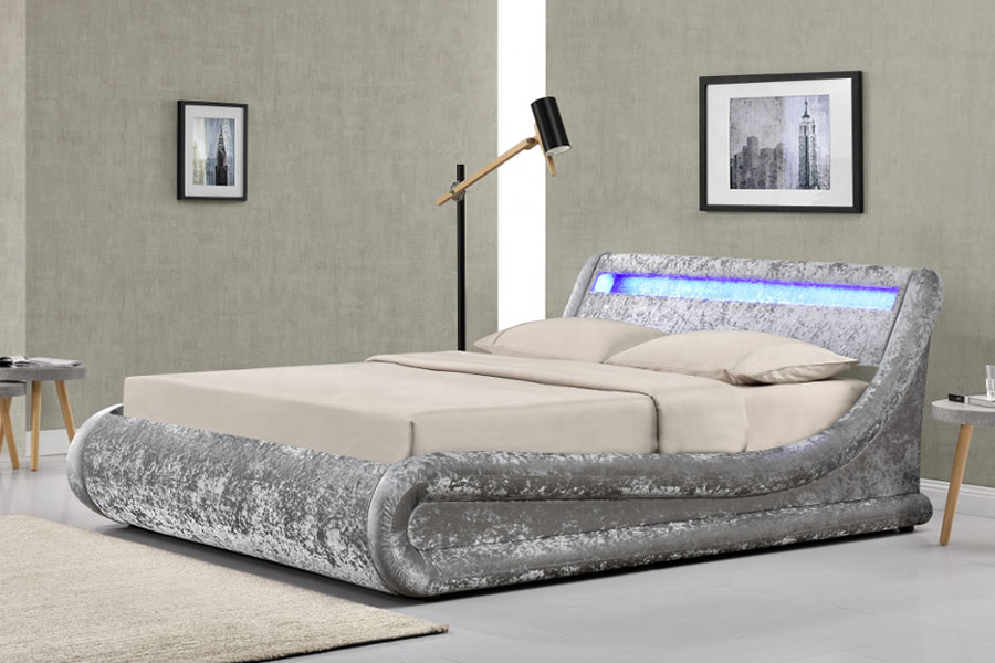 Cadre de lit de rangement avec vérin à gaz ottoman à LED en velours écrasé