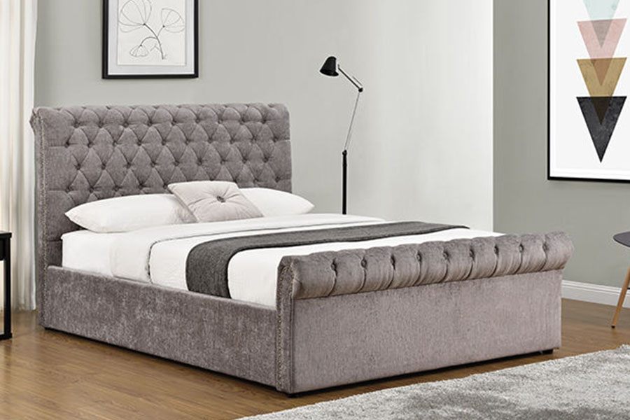 1208G Cadre de lit avec rangement ottoman en velours chenille Chesterfield
