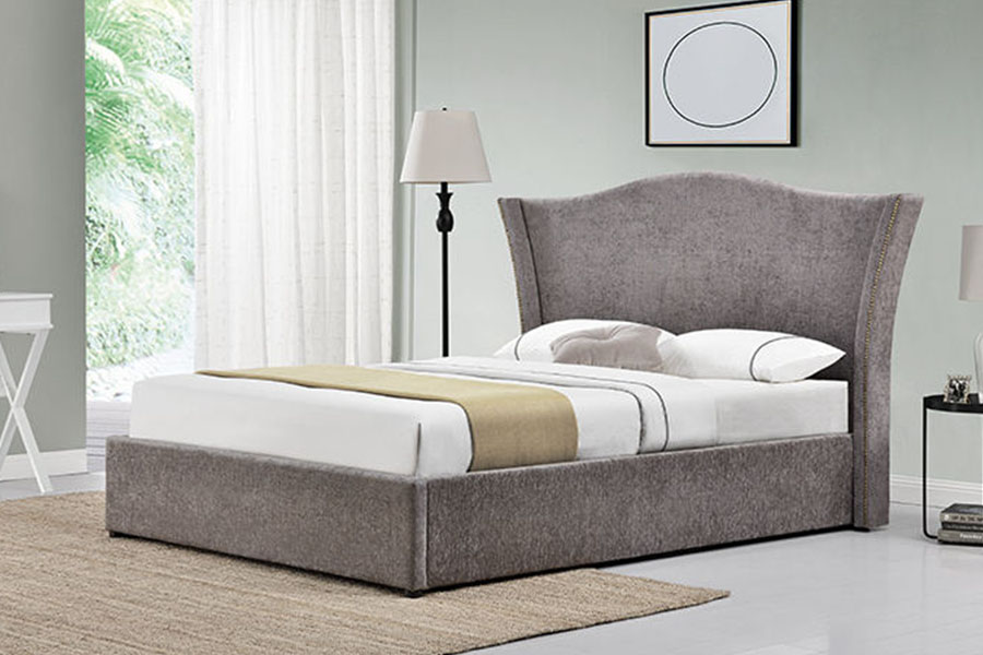 Cadre de lit de rangement avec ascenseur à gaz en tissu de lin à couronne classique 1206G