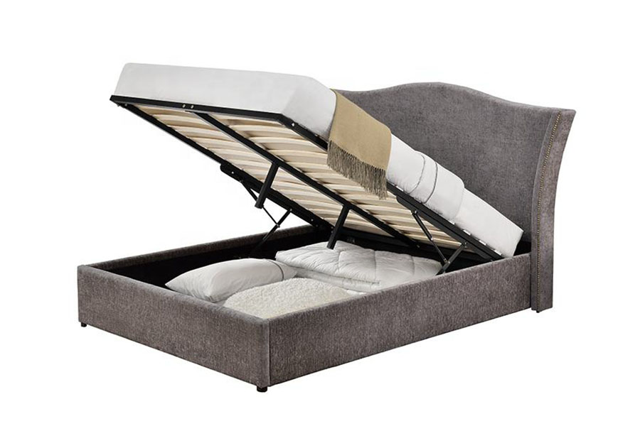 Cadre de lit de rangement avec ascenseur à gaz en tissu de lin à couronne classique 1206G