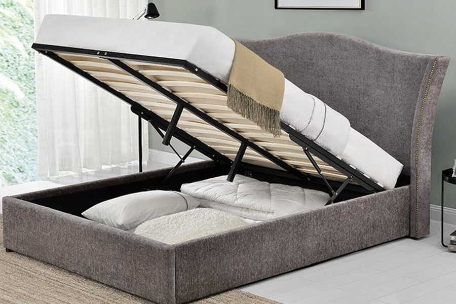 Cadre de lit de rangement avec ascenseur à gaz en tissu de lin à couronne classique 1206G