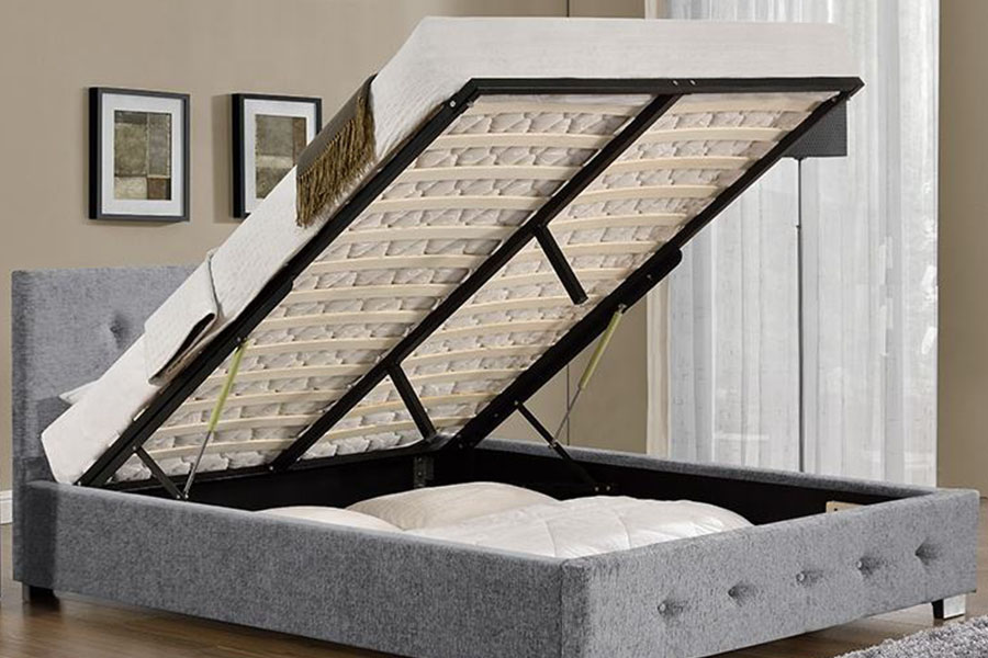 Cadre de lit avec rangement rembourré, ottoman en tissu, très grand format, 1191G