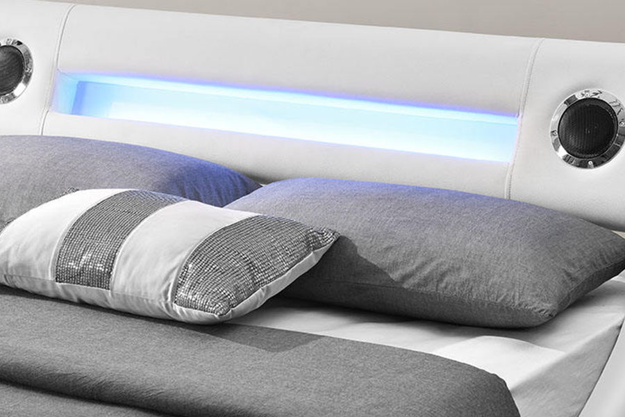 1324-1GS Magnifique haut-parleur LED en cuir avec rangement par vérin à gaz, cadre de lit rembourré