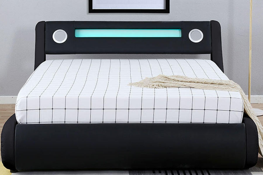 1324-1GS Magnifique haut-parleur LED en cuir avec rangement par vérin à gaz, cadre de lit rembourré
