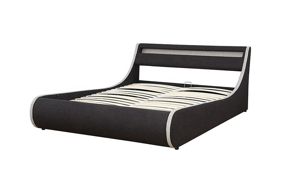 1408-1G Cadre de lit rembourré en tissu de lin avec cadre en bois et rangement ottoman